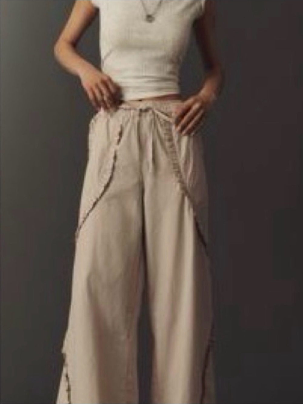 Pilcro Neutral Wide-Leg Drawstring Pants in Beige
